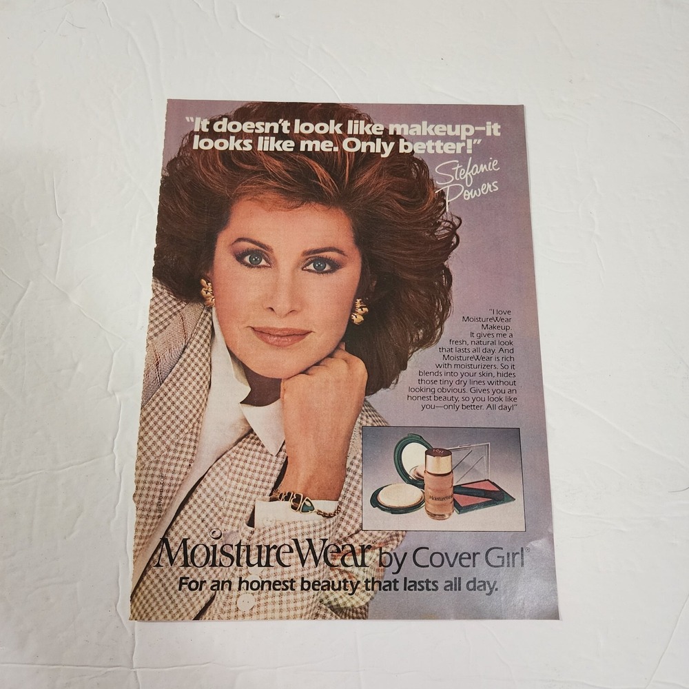 Vintage 1984 Cover Girl MoistureWear Print Ad Stefanie Powers Magazine Clipping